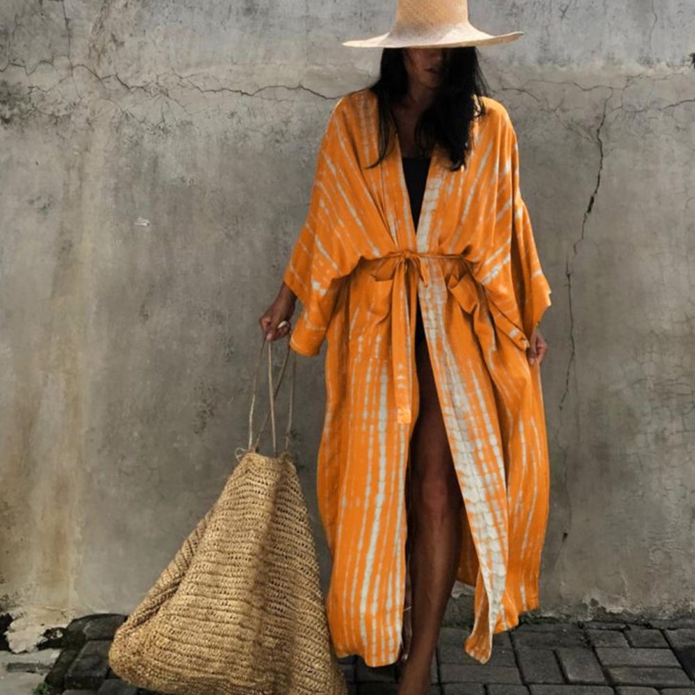 New Bohemian Tie Dye Kimono Maxi Duster Cover_Up